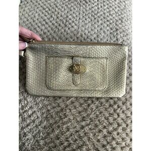 Sharif Gold Croc Embossed Makeup Bag/Clutch Wrist Strap Evening Bag